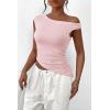 imagePRETTYGARDEN Womens 2024 Summer Off The Shoulder Crop Tops Sleeveless One Shoulder Ruched Asymmetrical Y2K Going Out Tank TopLight Pink