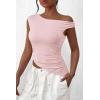 imagePRETTYGARDEN Womens 2024 Summer Off The Shoulder Crop Tops Sleeveless One Shoulder Ruched Asymmetrical Y2K Going Out Tank TopLight Pink