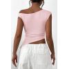 imagePRETTYGARDEN Womens 2024 Summer Off The Shoulder Crop Tops Sleeveless One Shoulder Ruched Asymmetrical Y2K Going Out Tank TopLight Pink