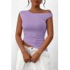 imagePRETTYGARDEN Womens 2024 Summer Off The Shoulder Crop Tops Sleeveless One Shoulder Ruched Asymmetrical Y2K Going Out Tank TopLight Purple