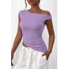 imagePRETTYGARDEN Womens 2024 Summer Off The Shoulder Crop Tops Sleeveless One Shoulder Ruched Asymmetrical Y2K Going Out Tank TopLight Purple