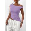 imagePRETTYGARDEN Womens 2024 Summer Off The Shoulder Crop Tops Sleeveless One Shoulder Ruched Asymmetrical Y2K Going Out Tank TopLight Purple
