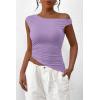 imagePRETTYGARDEN Womens 2024 Summer Off The Shoulder Crop Tops Sleeveless One Shoulder Ruched Asymmetrical Y2K Going Out Tank TopLight Purple