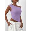 imagePRETTYGARDEN Womens 2024 Summer Off The Shoulder Crop Tops Sleeveless One Shoulder Ruched Asymmetrical Y2K Going Out Tank TopLight Purple