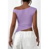 imagePRETTYGARDEN Womens 2024 Summer Off The Shoulder Crop Tops Sleeveless One Shoulder Ruched Asymmetrical Y2K Going Out Tank TopLight Purple