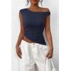 imagePRETTYGARDEN Womens 2024 Summer Off The Shoulder Crop Tops Sleeveless One Shoulder Ruched Asymmetrical Y2K Going Out Tank TopNavy