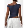 imagePRETTYGARDEN Womens 2024 Summer Off The Shoulder Crop Tops Sleeveless One Shoulder Ruched Asymmetrical Y2K Going Out Tank TopNavy