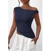 imagePRETTYGARDEN Womens 2024 Summer Off The Shoulder Crop Tops Sleeveless One Shoulder Ruched Asymmetrical Y2K Going Out Tank TopNavy