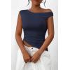 imagePRETTYGARDEN Womens 2024 Summer Off The Shoulder Crop Tops Sleeveless One Shoulder Ruched Asymmetrical Y2K Going Out Tank TopNavy