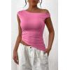 imagePRETTYGARDEN Womens 2024 Summer Off The Shoulder Crop Tops Sleeveless One Shoulder Ruched Asymmetrical Y2K Going Out Tank TopPink