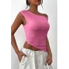 imagePRETTYGARDEN Womens 2024 Summer Off The Shoulder Crop Tops Sleeveless One Shoulder Ruched Asymmetrical Y2K Going Out Tank TopPink