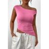 imagePRETTYGARDEN Womens 2024 Summer Off The Shoulder Crop Tops Sleeveless One Shoulder Ruched Asymmetrical Y2K Going Out Tank TopPink