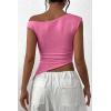 imagePRETTYGARDEN Womens 2024 Summer Off The Shoulder Crop Tops Sleeveless One Shoulder Ruched Asymmetrical Y2K Going Out Tank TopPink
