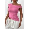 imagePRETTYGARDEN Womens 2024 Summer Off The Shoulder Crop Tops Sleeveless One Shoulder Ruched Asymmetrical Y2K Going Out Tank TopPink