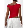 imagePRETTYGARDEN Womens 2024 Summer Off The Shoulder Crop Tops Sleeveless One Shoulder Ruched Asymmetrical Y2K Going Out Tank TopRed