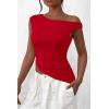 imagePRETTYGARDEN Womens 2024 Summer Off The Shoulder Crop Tops Sleeveless One Shoulder Ruched Asymmetrical Y2K Going Out Tank TopRed
