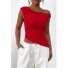 imagePRETTYGARDEN Womens 2024 Summer Off The Shoulder Crop Tops Sleeveless One Shoulder Ruched Asymmetrical Y2K Going Out Tank TopRed