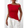 imagePRETTYGARDEN Womens 2024 Summer Off The Shoulder Crop Tops Sleeveless One Shoulder Ruched Asymmetrical Y2K Going Out Tank TopRed