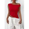 imagePRETTYGARDEN Womens 2024 Summer Off The Shoulder Crop Tops Sleeveless One Shoulder Ruched Asymmetrical Y2K Going Out Tank TopRed