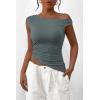 imagePRETTYGARDEN Womens 2024 Summer Off The Shoulder Crop Tops Sleeveless One Shoulder Ruched Asymmetrical Y2K Going Out Tank TopSage Green