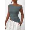 imagePRETTYGARDEN Womens 2024 Summer Off The Shoulder Crop Tops Sleeveless One Shoulder Ruched Asymmetrical Y2K Going Out Tank TopSage Green