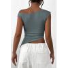 imagePRETTYGARDEN Womens 2024 Summer Off The Shoulder Crop Tops Sleeveless One Shoulder Ruched Asymmetrical Y2K Going Out Tank TopSage Green