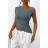 imagePRETTYGARDEN Womens 2024 Summer Off The Shoulder Crop Tops Sleeveless One Shoulder Ruched Asymmetrical Y2K Going Out Tank TopSage Green