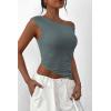 imagePRETTYGARDEN Womens 2024 Summer Off The Shoulder Crop Tops Sleeveless One Shoulder Ruched Asymmetrical Y2K Going Out Tank TopSage Green