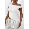 imagePRETTYGARDEN Womens 2024 Summer Off The Shoulder Crop Tops Sleeveless One Shoulder Ruched Asymmetrical Y2K Going Out Tank TopWhite