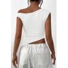 imagePRETTYGARDEN Womens 2024 Summer Off The Shoulder Crop Tops Sleeveless One Shoulder Ruched Asymmetrical Y2K Going Out Tank TopWhite