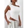 imagePRETTYGARDEN Womens 2024 Summer Off The Shoulder Crop Tops Sleeveless One Shoulder Ruched Asymmetrical Y2K Going Out Tank TopWhite