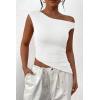 imagePRETTYGARDEN Womens 2024 Summer Off The Shoulder Crop Tops Sleeveless One Shoulder Ruched Asymmetrical Y2K Going Out Tank TopWhite