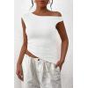 imagePRETTYGARDEN Womens 2024 Summer Off The Shoulder Crop Tops Sleeveless One Shoulder Ruched Asymmetrical Y2K Going Out Tank TopWhite