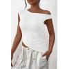 imagePRETTYGARDEN Womens 2024 Summer Off The Shoulder Crop Tops Sleeveless One Shoulder Ruched Asymmetrical Y2K Going Out Tank TopWhite