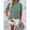 imagePRETTYGARDEN Womens 2024 Summer Tops Casual Crewneck Ruffle Short Sleeve Eyelet Babydoll Blouse ShirtsBean Green