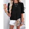 imagePRETTYGARDEN Womens 2024 Summer Tops Casual Crewneck Ruffle Short Sleeve Eyelet Babydoll Blouse ShirtsBlack