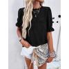 imagePRETTYGARDEN Womens 2024 Summer Tops Casual Crewneck Ruffle Short Sleeve Eyelet Babydoll Blouse ShirtsBlack