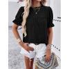 imagePRETTYGARDEN Womens 2024 Summer Tops Casual Crewneck Ruffle Short Sleeve Eyelet Babydoll Blouse ShirtsBlack
