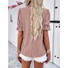 imagePRETTYGARDEN Womens 2024 Summer Tops Casual Crewneck Ruffle Short Sleeve Eyelet Babydoll Blouse ShirtsDusty Pink