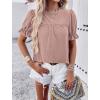 imagePRETTYGARDEN Womens 2024 Summer Tops Casual Crewneck Ruffle Short Sleeve Eyelet Babydoll Blouse ShirtsDusty Pink
