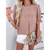 imagePRETTYGARDEN Womens 2024 Summer Tops Casual Crewneck Ruffle Short Sleeve Eyelet Babydoll Blouse ShirtsDusty Pink