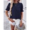 imagePRETTYGARDEN Womens 2024 Summer Tops Casual Crewneck Ruffle Short Sleeve Eyelet Babydoll Blouse ShirtsNavy