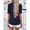 imagePRETTYGARDEN Womens 2024 Summer Tops Casual Crewneck Ruffle Short Sleeve Eyelet Babydoll Blouse ShirtsNavy