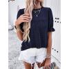 imagePRETTYGARDEN Womens 2024 Summer Tops Casual Crewneck Ruffle Short Sleeve Eyelet Babydoll Blouse ShirtsNavy