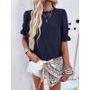 imagePRETTYGARDEN Womens 2024 Summer Tops Casual Crewneck Ruffle Short Sleeve Eyelet Babydoll Blouse ShirtsNavy