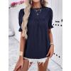 imagePRETTYGARDEN Womens 2024 Summer Tops Casual Crewneck Ruffle Short Sleeve Eyelet Babydoll Blouse ShirtsNavy