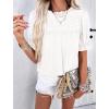imagePRETTYGARDEN Womens 2024 Summer Tops Casual Crewneck Ruffle Short Sleeve Eyelet Babydoll Blouse ShirtsWhite