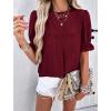 imagePRETTYGARDEN Womens 2024 Summer Tops Casual Crewneck Ruffle Short Sleeve Eyelet Babydoll Blouse ShirtsWine Red