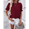 imagePRETTYGARDEN Womens 2024 Summer Tops Casual Crewneck Ruffle Short Sleeve Eyelet Babydoll Blouse ShirtsWine Red
