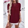 imagePRETTYGARDEN Womens 2024 Summer Tops Casual Crewneck Ruffle Short Sleeve Eyelet Babydoll Blouse ShirtsWine Red